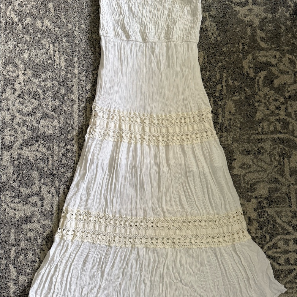 BOHO Style Strapless White Maxi Dress